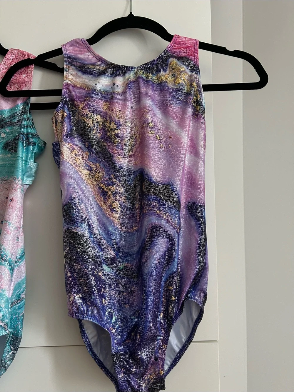 Set of 2 - Girls' Marble-Print Dance Gymnastics Leotards - Turquoise & Purple